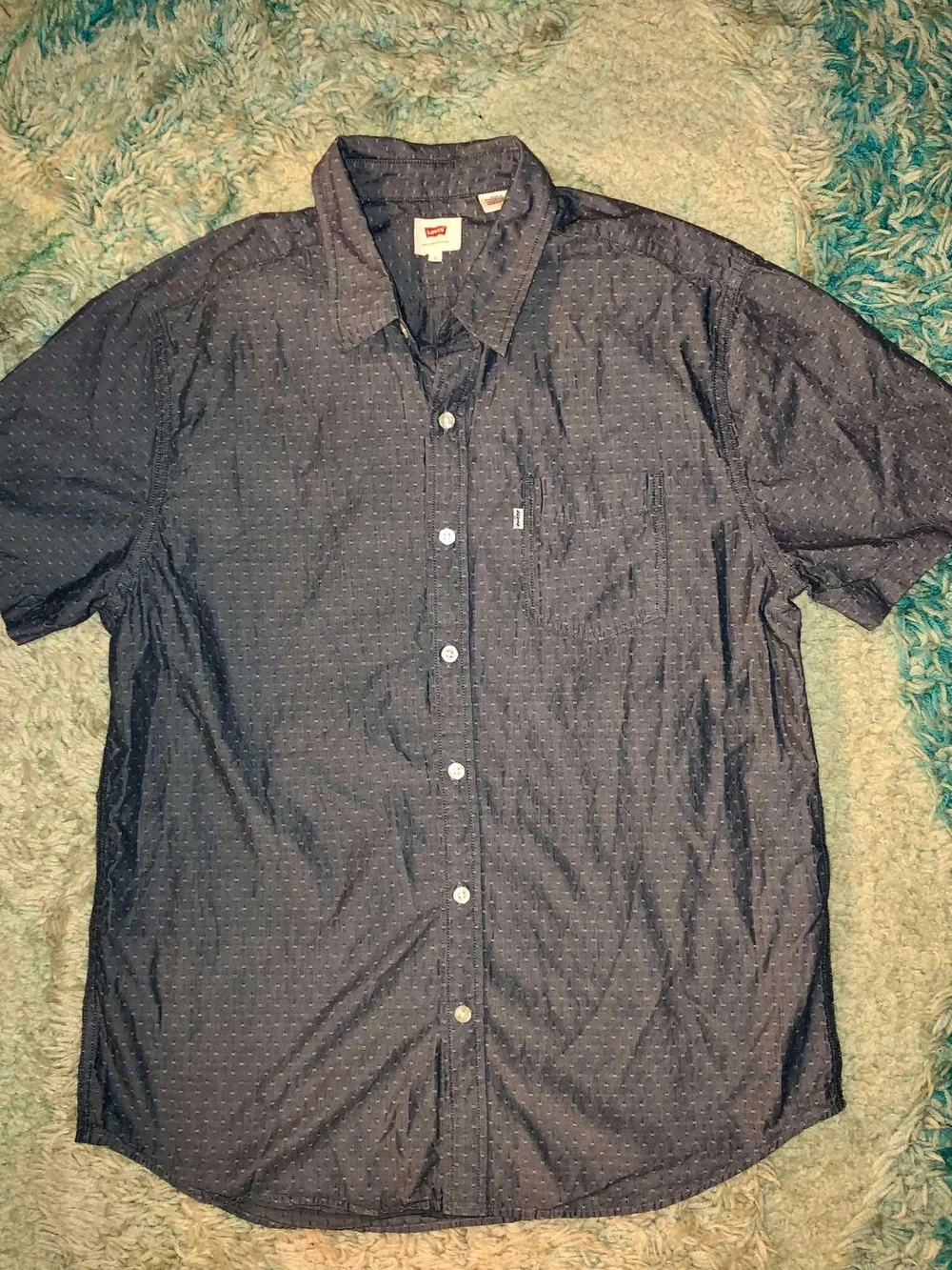 Levi's Navy Short-Sleeve Button-Down Shirt with Subtle Dot Print